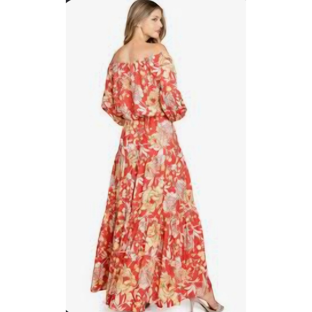 Flying Tomato Red Floral Two Piece Set Off Shoulder Crop Top Maxi Skirt Small